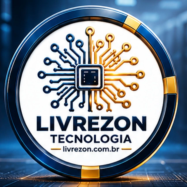 Emblema Livrezon, com circuitos azuis e dourados